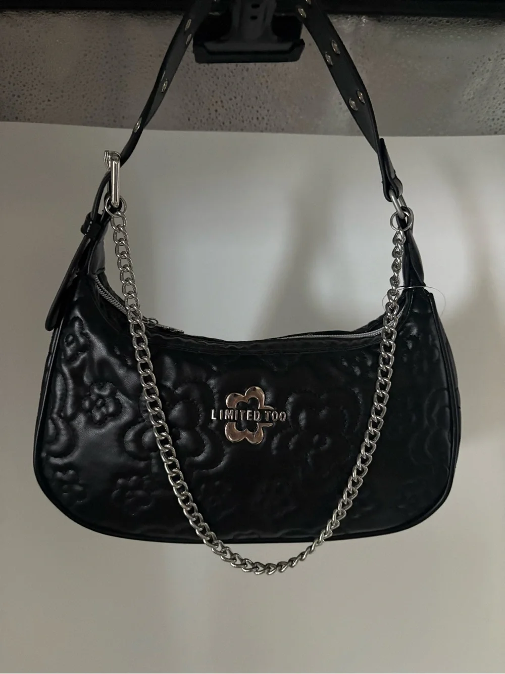 Limited Too Black Quilted Floral Chain Crossbody Bag